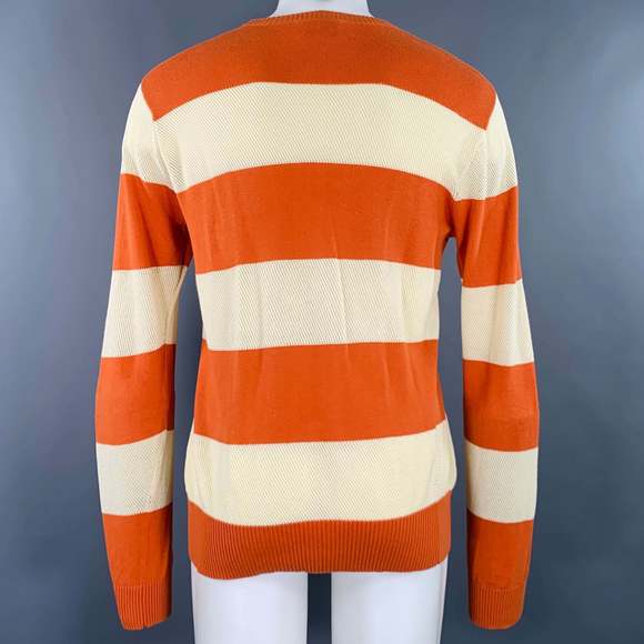 YMC Orange Cream Stripe Cotton Mixed Pattern Pullover - Picture 4 of 6